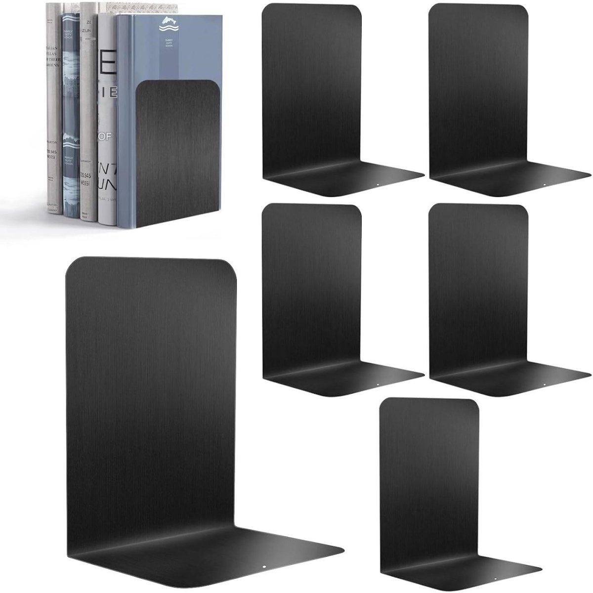GELLDG Boekensteunen - Set van 6 - Boekensteunen voor in de boekenkast - 17 x 12 x 11,8 cm - Boekenplank - Leesstandaard - Bureauaccessoire - Geschikt voor school, kantoor en thuis - Zwart