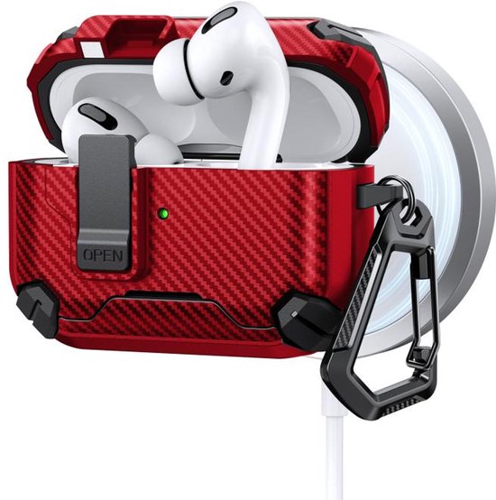Telestore - AirPods Pro 3 Carbon hard case cover - Carbon hybride rood hoesje Beschermhoes - AirPods pro 3 Cover - hoesje geschikt voor Apple Airpods pro 3 - rood - Carbon hard cover - met MagSafe functie