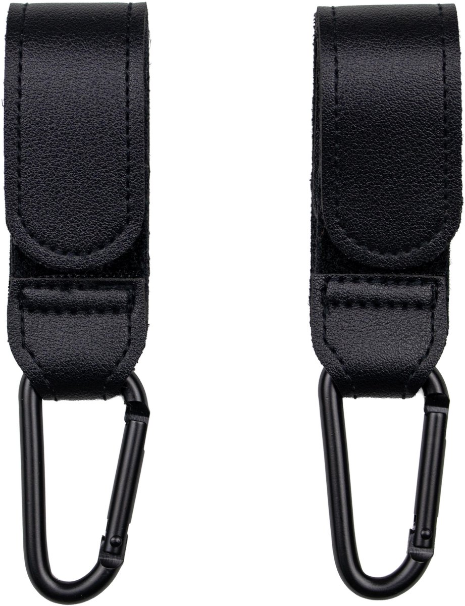 Honeybears – Kinderwagen tassenhaken – Tassenhanger - Leren haakjes voor tassen – Buggy haakjes – Set van 2 - Zwart