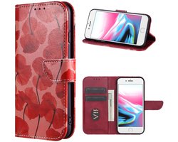 Solidenz Hoesje - geschikt voor iPhone SE (2022/2020) / iPhone 8 en iPhone 7 Bookcase - Telefoonhoesje met Pasjeshouder - Romantische klaproos