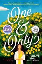 Boekomslag met de titel 'One & Only' in witte letters, een illustratie van een vrouw in een gele jurk en een witte jas tegen een achtergrond van groene heuvels en gele bloemen. 'Read with Jenna' logo zichtbaar.