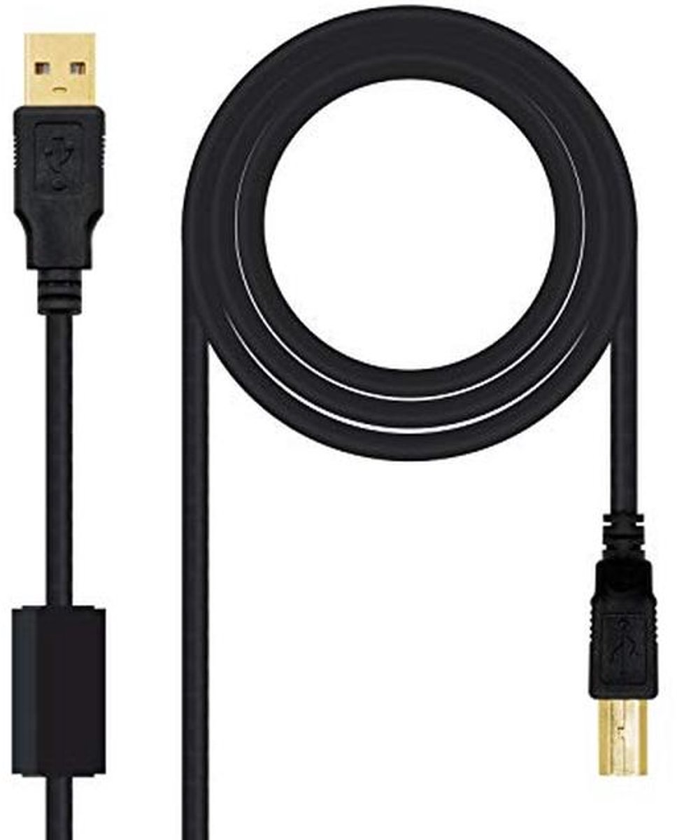 USB 2.0 Printerkabel met Ferriet Type A/M Plug, Zwart, 5 m