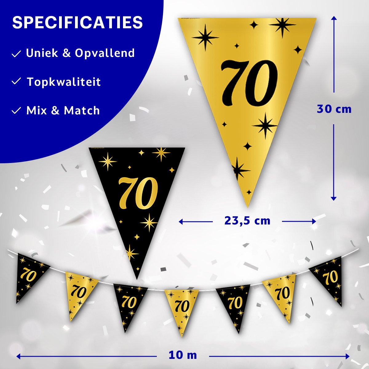 BTH - Slingers - 70 Jaar - Goud en Zwart - Slingers Verjaardag - Vlaggenlijn - 70 Jaar Verjaardag - Versiering - 1 Stuk — afbeelding 2