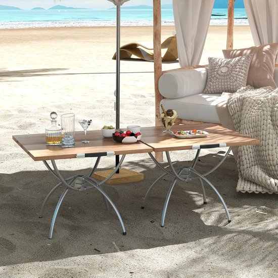 KOMFOTTEU 2-in-1 campingtafel, uittrekbaar, klaptafel, aansluitbare picknicktafel van aluminium frame en hout, tuintafel, reistafel, 120 x 60 cm, incl. draagtas van komfotteu — afbeelding 2