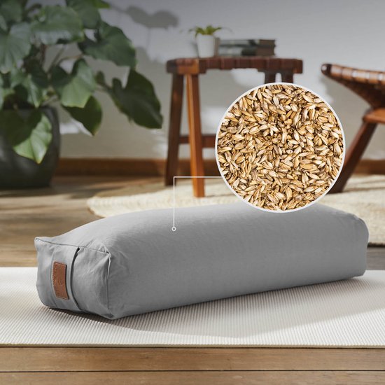 #DoYourYoga - Hoekig Yoga bolster - »Paravati« - Meditatiekussen met bio-organische Spelt vulling - L67 cm & diam.13 cm - cement grijs van #DoYourYoga — afbeelding 2