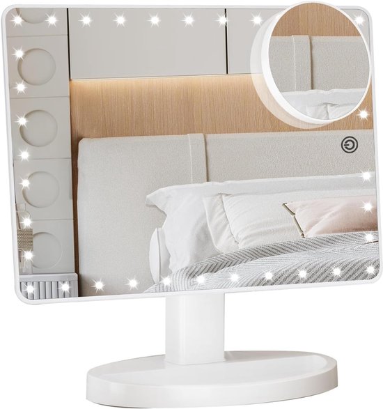 Aura® Hollywood Spiegel – Hollywood Spiegel met Verlichting - Bright Beauty Vanity Makeup Spiegel - Wit - 22cm x 14cm x 37cm