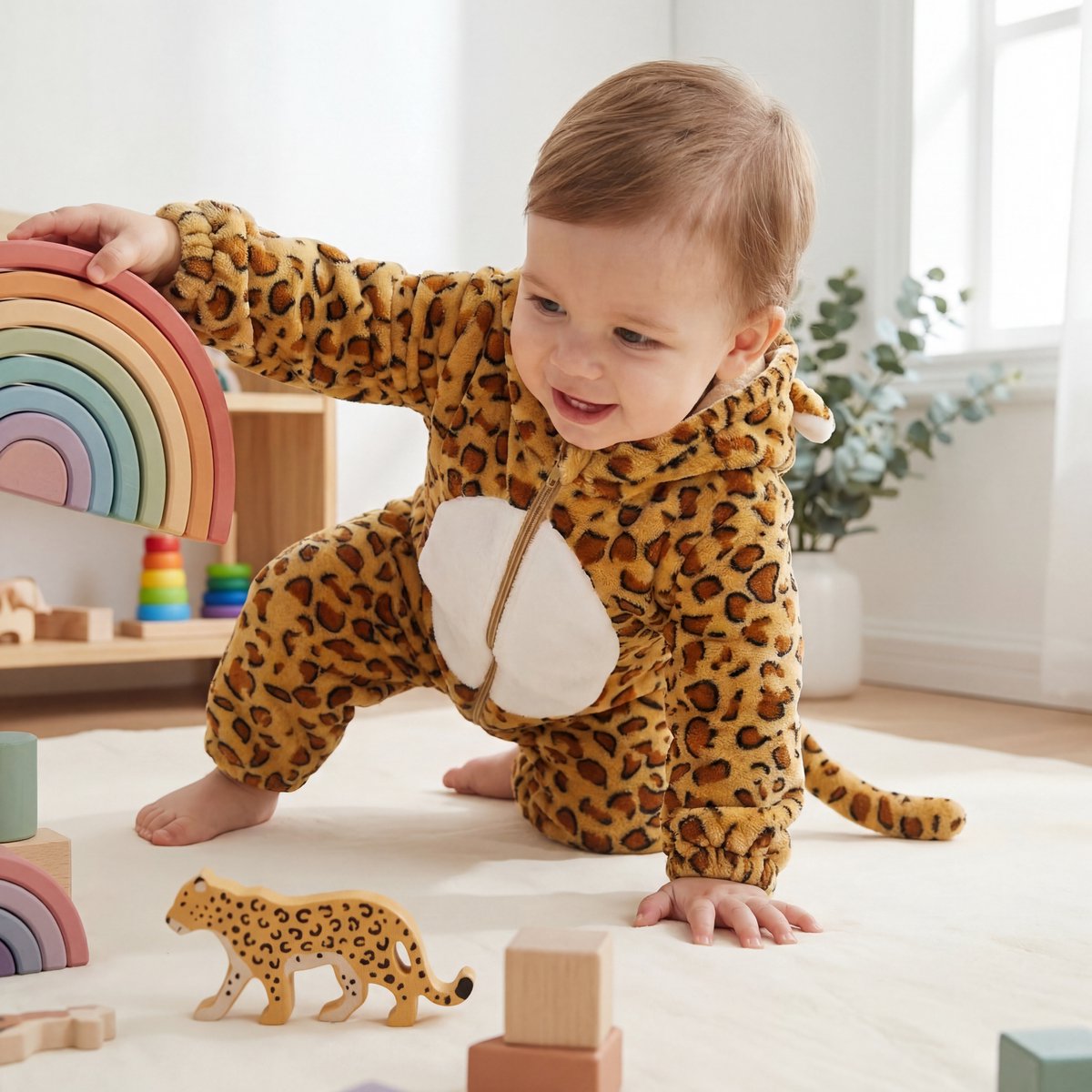 JAXY Baby Onesie - Carnavalskleding Kinderen - Verkleedkleren Jongen en Meisje - Verkleedkleding - Romper - EU (label 120) - Luipaard Witte Buik — afbeelding 5