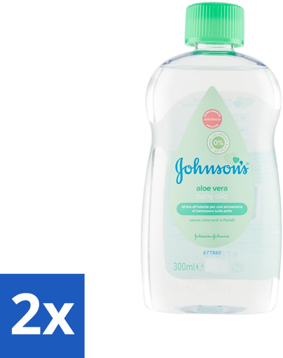 2 x Johnson's - Baby Olie - Aloe Vera - 300 ml - Babyolie - Aloe Vera - Babyhuid Verzorging - Melkkorst Verwijderen - Hydraterende Olie
