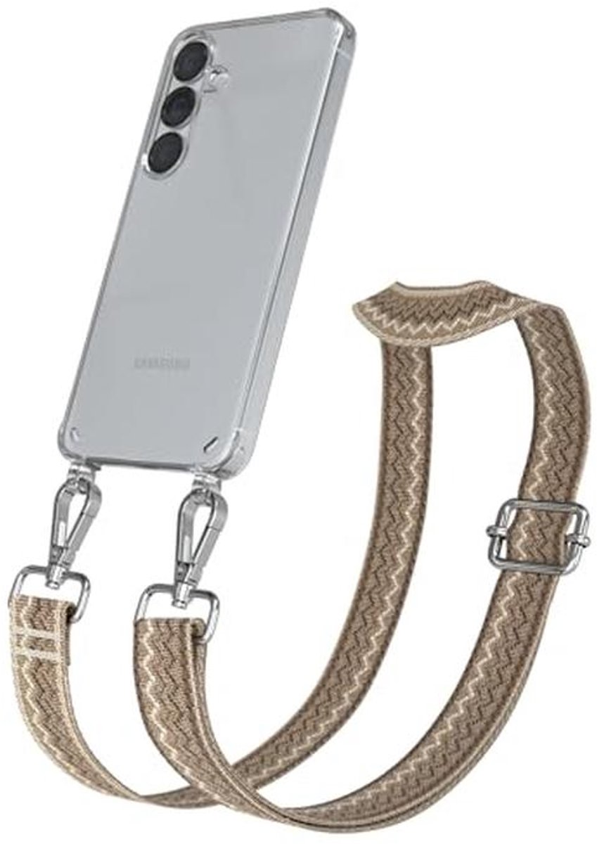 Verstelbare Crossbody Telefoonketting voor Mobiele Telefoons - Lichtbruin Zilver Metaal