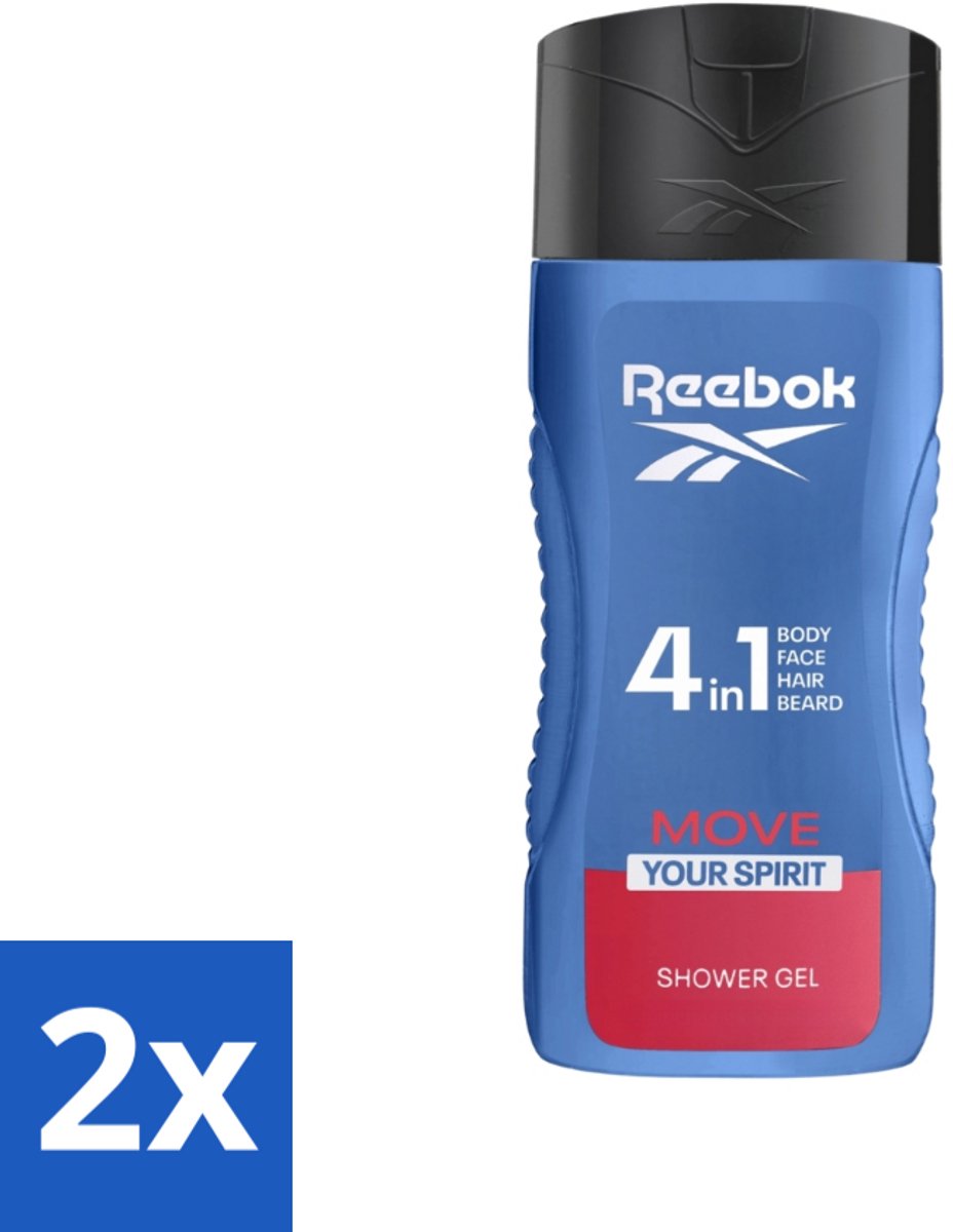 2 x Reebok - Move Your Spirit - Douchegel - 4 in 1 - 400 ml - 4-in-1 Douchegel - Douchegel Voor Lichaam - Douchegel Voor Gezicht - Douchegel Voor Haar - Douchegel Voor Scheerschuim
