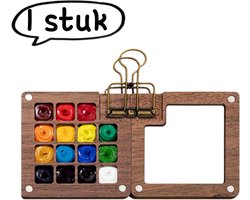 1 artikel - Aquarelverfdoos - Draagbare schetsboek- en schilderset - Verfdoos van walnoothout met 15 vakjes / inclusief klemmen / geen verf inbegrepen - Kleur: walnoothout