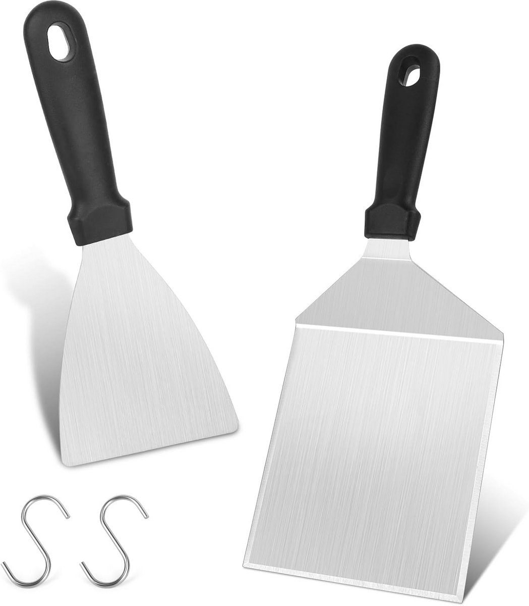 Set van 4 roestvrijstalen grillspatels met ergonomische handgreep