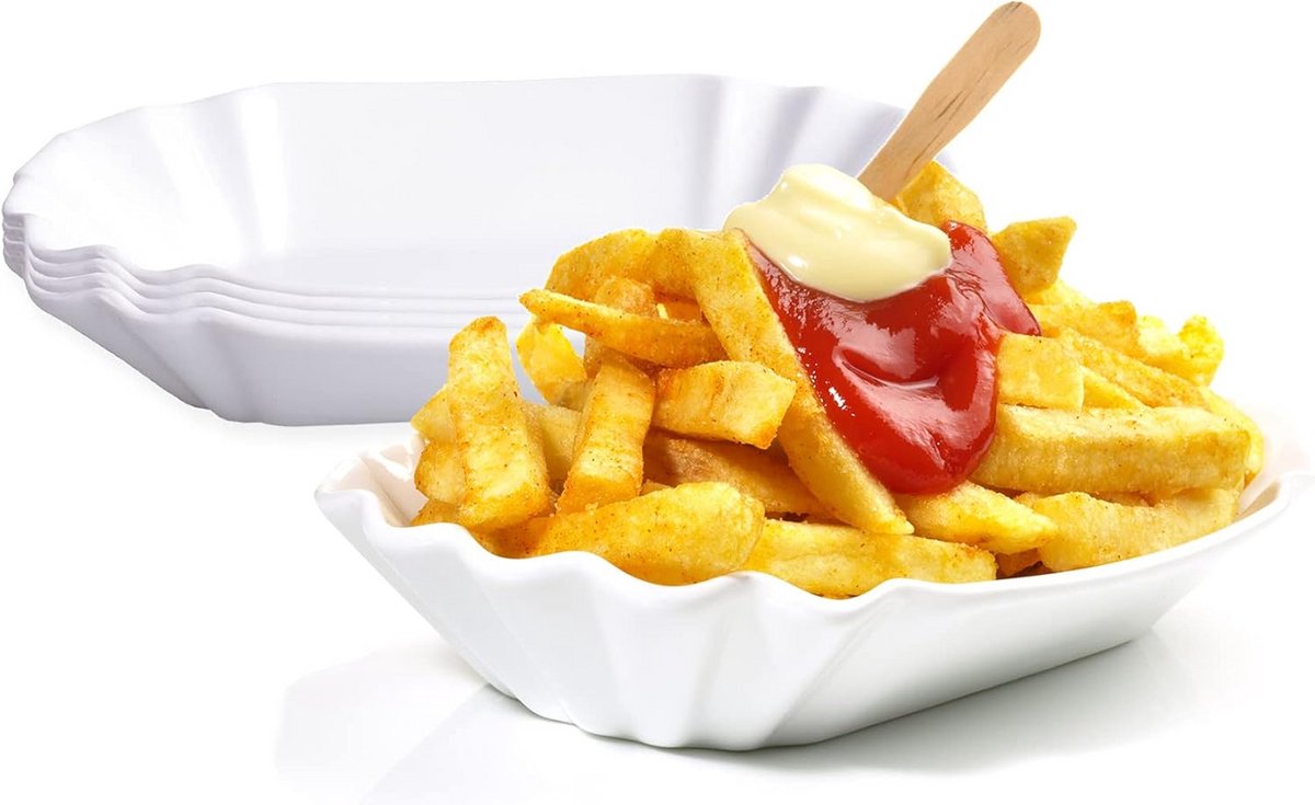 Set van 4 Porseleinen Friet- en Snackschaaltjes 19,5 cm - Wit