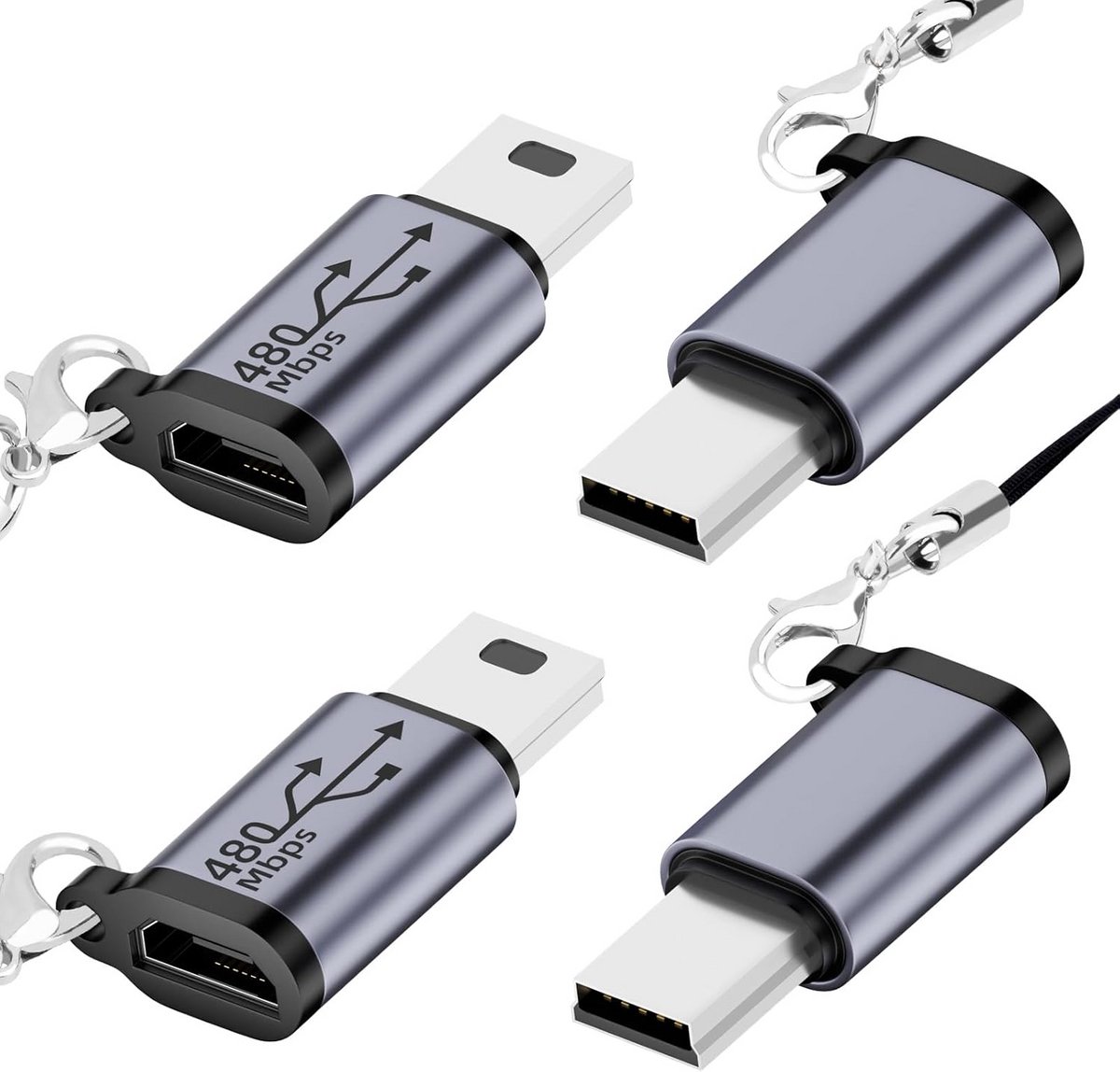 Set van 4 Micro USB naar Mini USB Adapters - Converter voor Opladen en Dataoverdracht