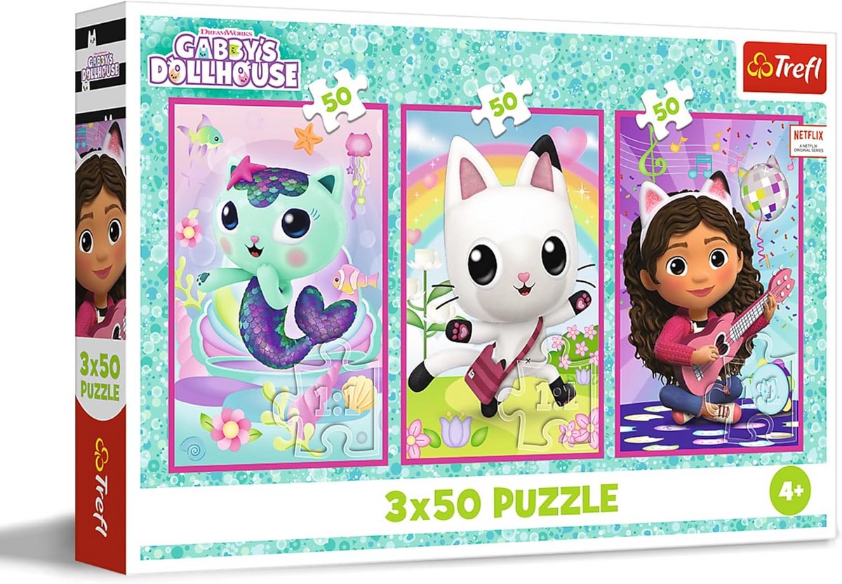 3-in-1 Legpuzzel: Gabby's Dollhouse - 3 Sets van 50 Stukjes voor Kinderen vanaf 4 Jaar