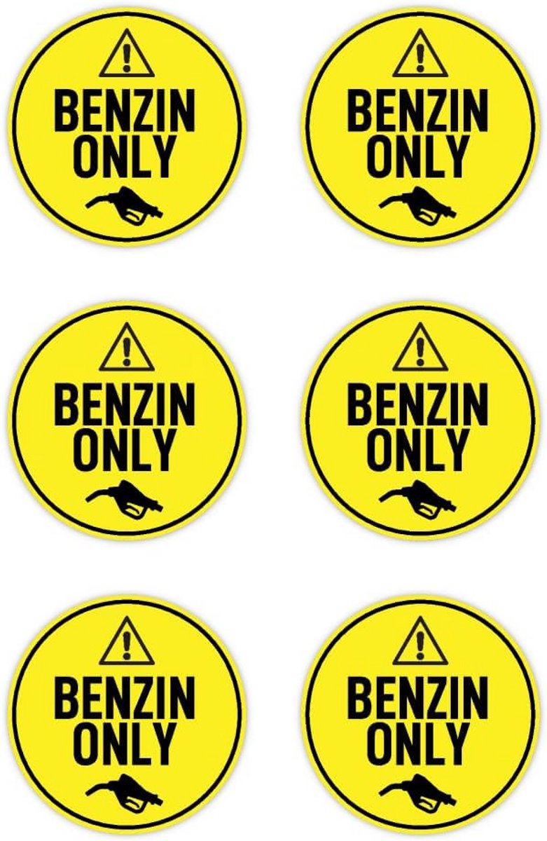 Ronde Benzine Waarschuwingssticker 50mm - Set van 6 Stickers