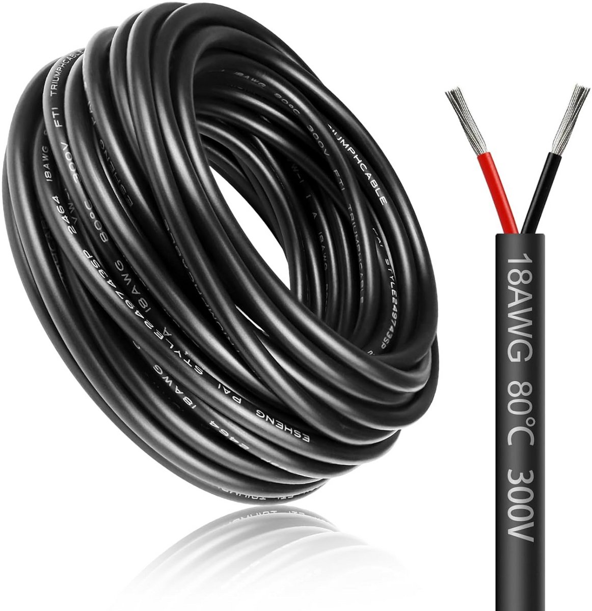 50m 2-aderige Elektriciteitskabel 18 AWG 2x0.75mm hoge Flexibele Stroomkabel