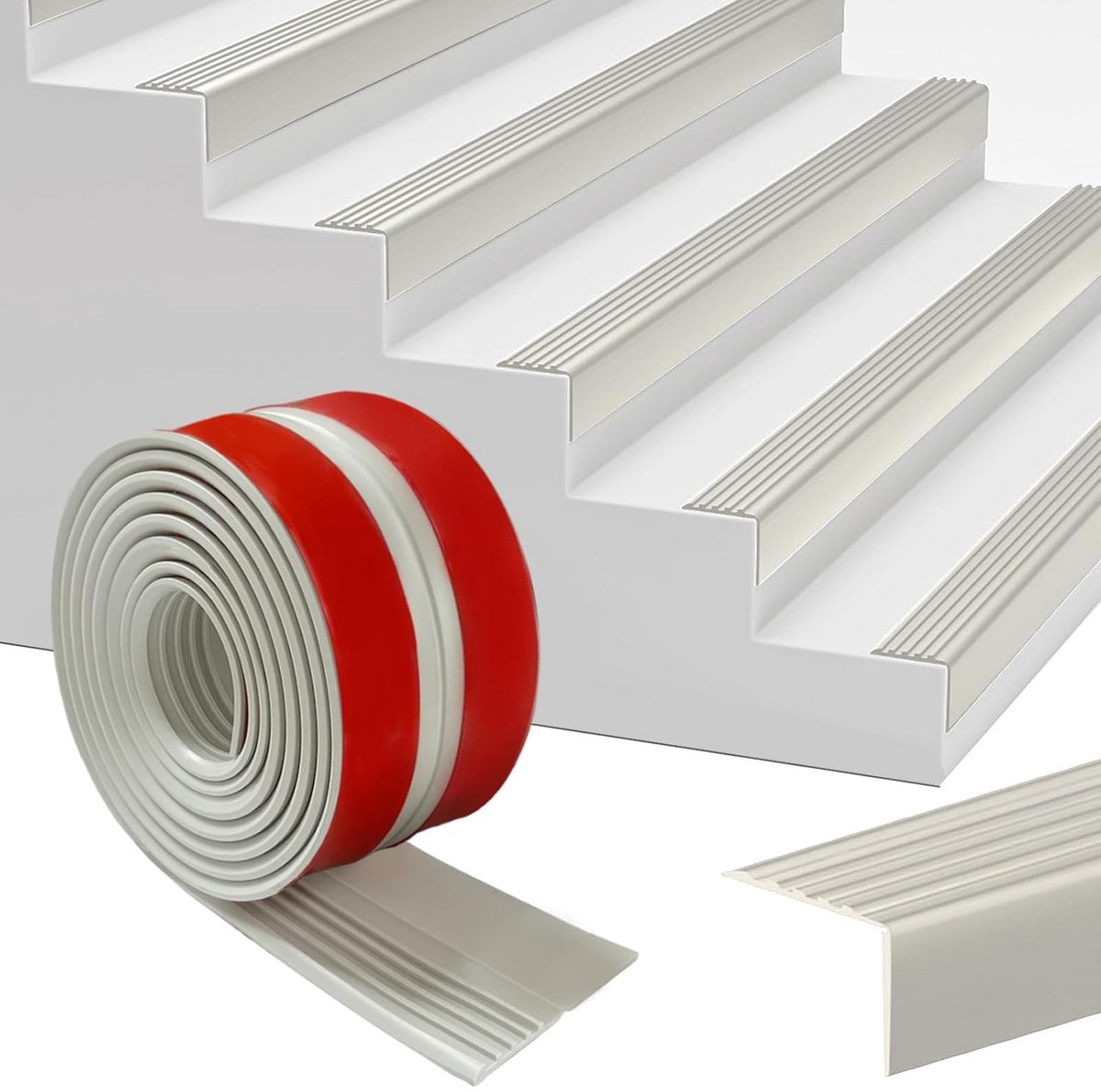 Zelfklevende Trapneus Profiel 2 Meter Antislip PVC Randbescherming Grijs