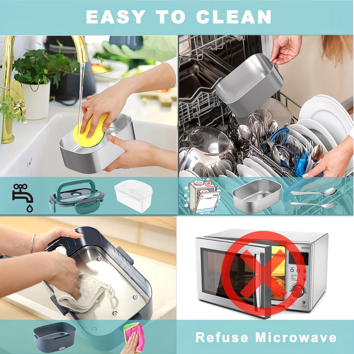 Groene Elektrische Lunchbox 80 W – 1,5 L Roestvrij Staal met Isolatietas – Draagbare Verwarmingsbox voor Auto, Kantoor & Reizen — cadeau in Kookcadeaus - foto 2