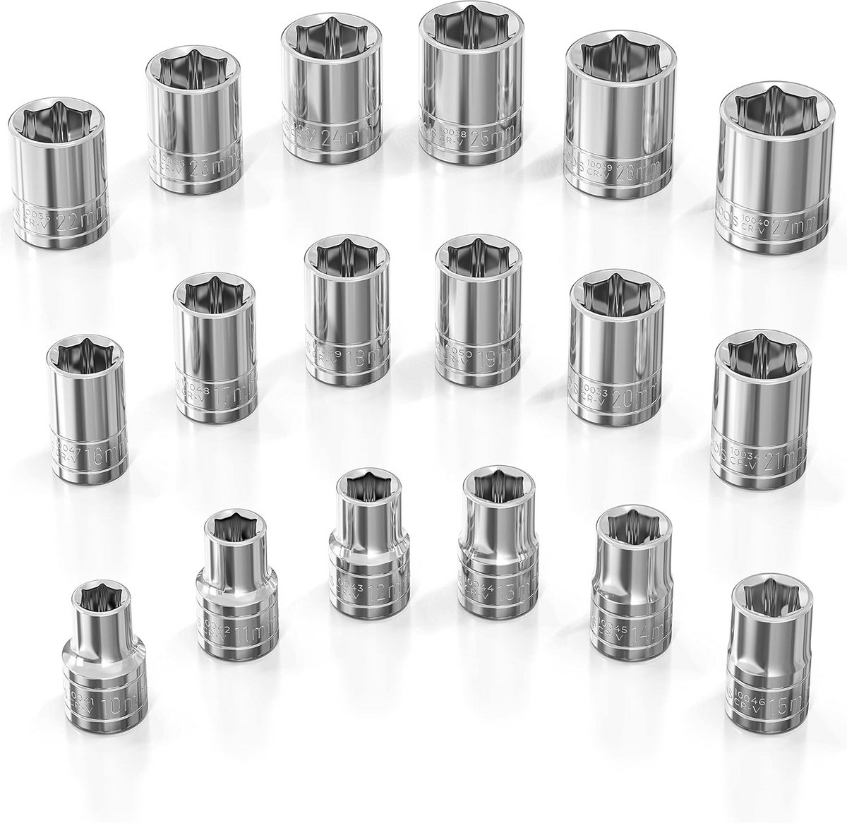 Metrische Dopset 1/2 Inch Aandrijving 18 Delig | 6-Punts Ondiepe Doppenset | 10mm t/m 27mm