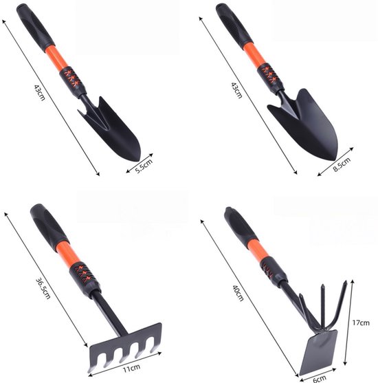 1 set(4 stuks) - Tuingereedschapset - Schoffels - Dubbele Tuinvork en Schoffel - Handgereedschap met Kunststof Steel voor Harken， Woelen en Oogsten in de Moestuin - Grijs van Merkloos	 — afbeelding 5