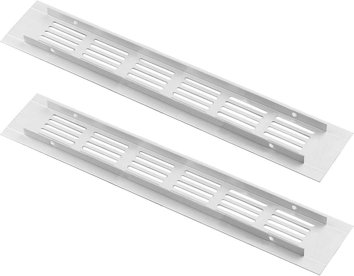 Set van 2 Witte Ventilatie Roosters voor Kasten | Rechthoekig Aluminium Luchtrooster 50x250 mm