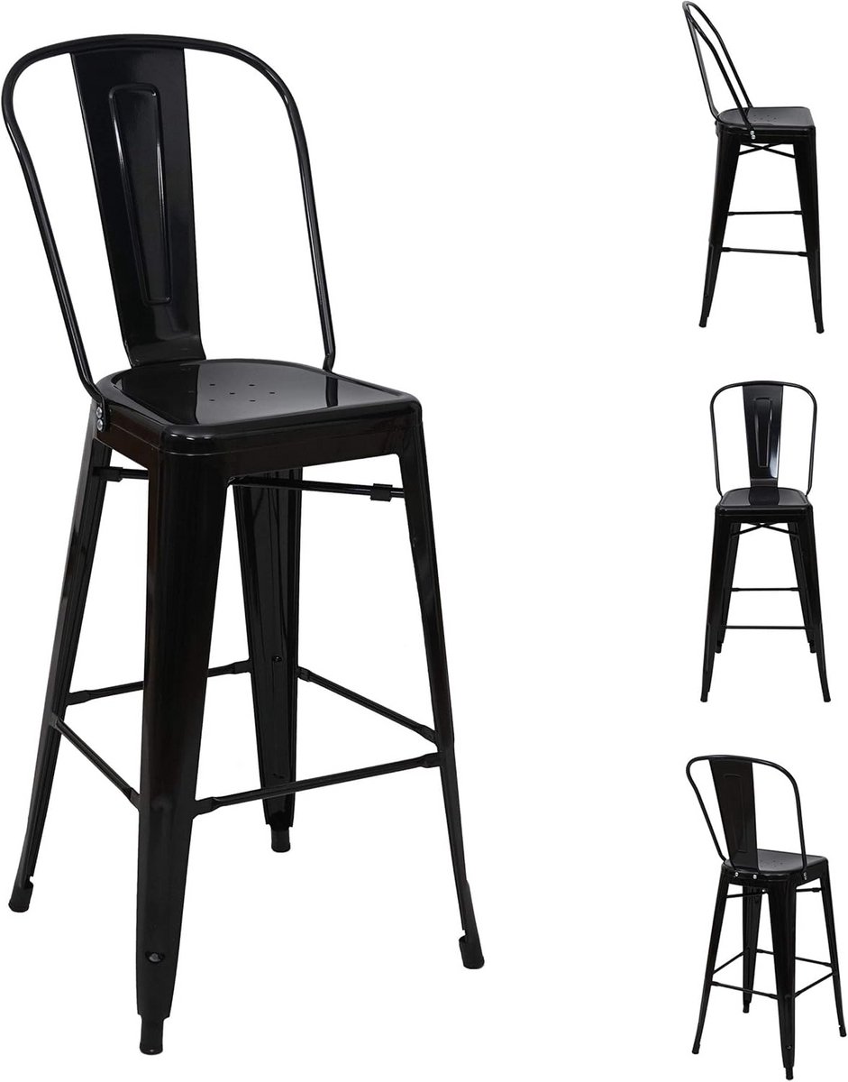 Set van 4 Barkrukken met Rugleuning Industrieel Design Zwart Metaal