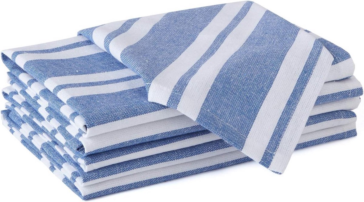 Set van 6 Katoenen Servetten met Blauwe Strepen - Herbruikbare Tafellinnen 43x43 cm