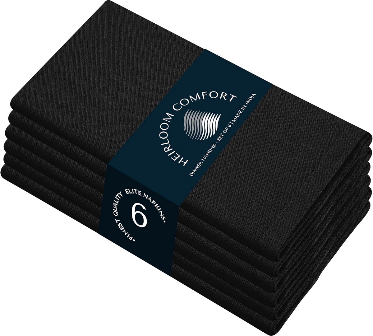 Set van 6 Zwarte Stoffen Servetten 100% Katoen 43x43cm Wasbaar en Herbruikbaar