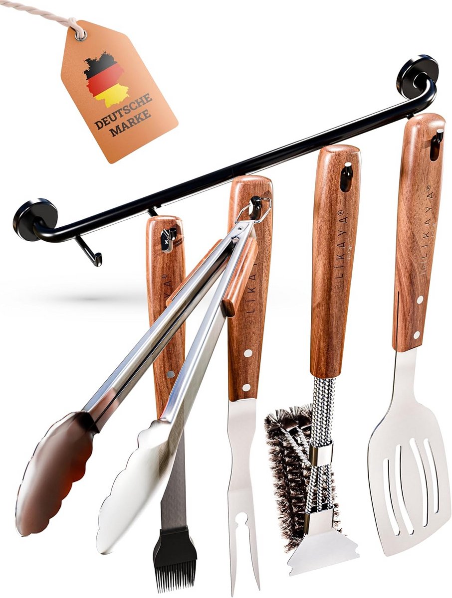 5-delige BBQ Bestekset met Grillgereedschap en Magnetisch Ophangsysteem