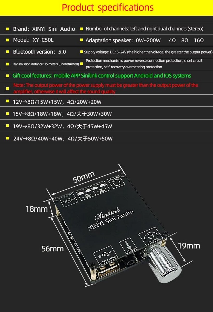 Krachtige 100W Bluetooth 5.0 Audio Versterker Bord voor DIY Luidsprekers