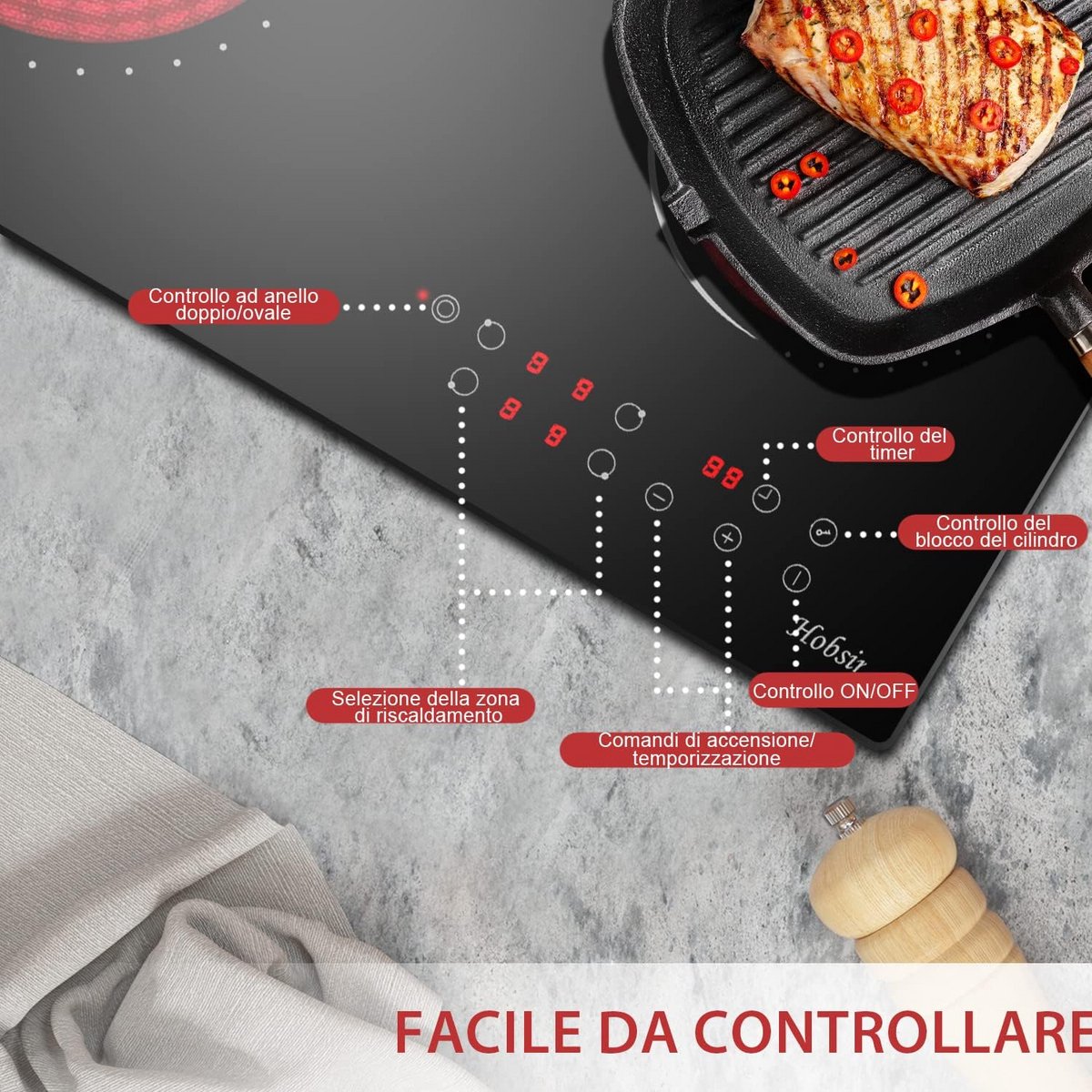 Inbouw Keramische Kookplaat 60 cm 4 Zones Flexibele Warmte-instellingen Timer