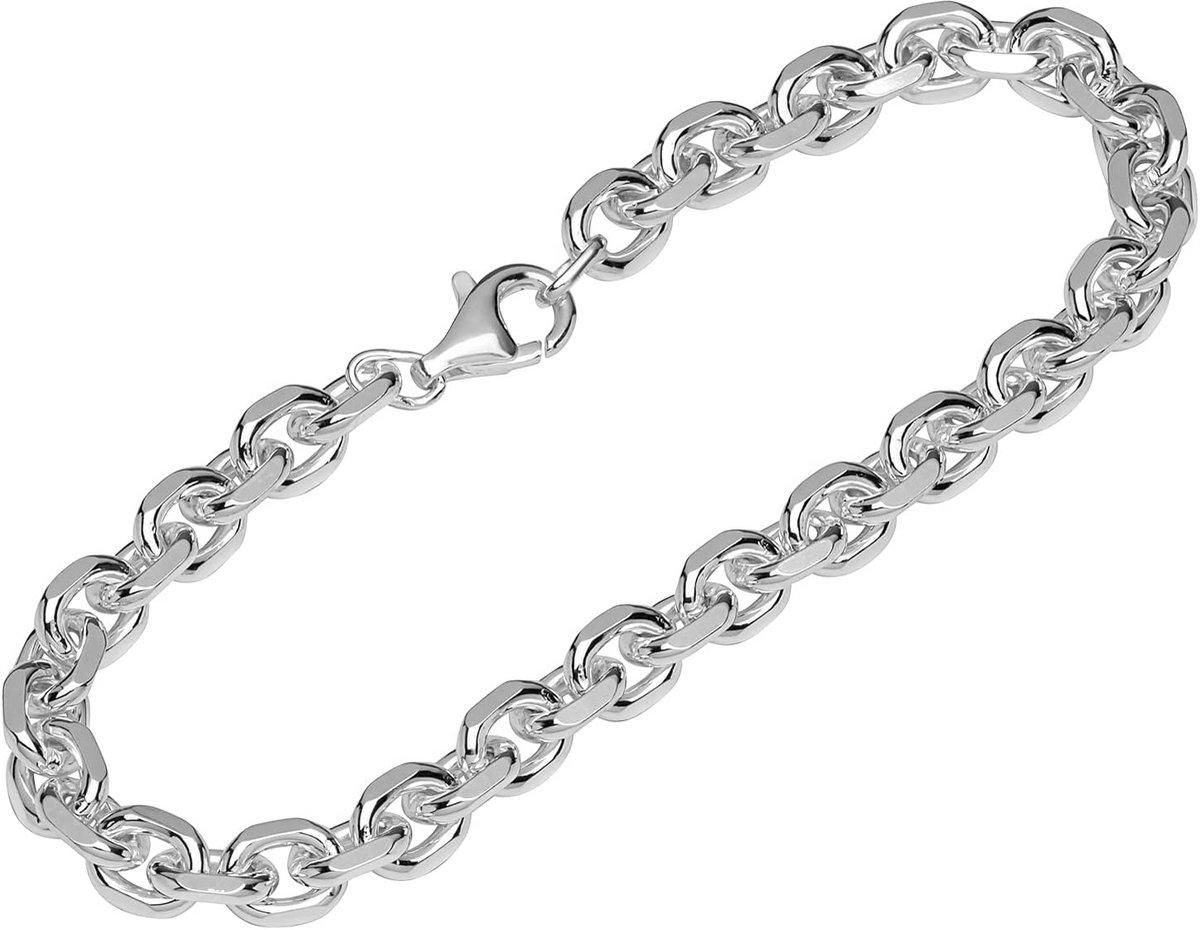 Heren Armband 925 Sterling Zilver Ankerketting Gediamanteerd Lengte 22cm