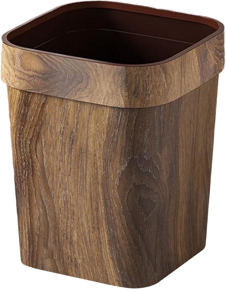 Decoratieve Vintage Prullenbak 12L met Houtlook voor Keuken en Badkamer