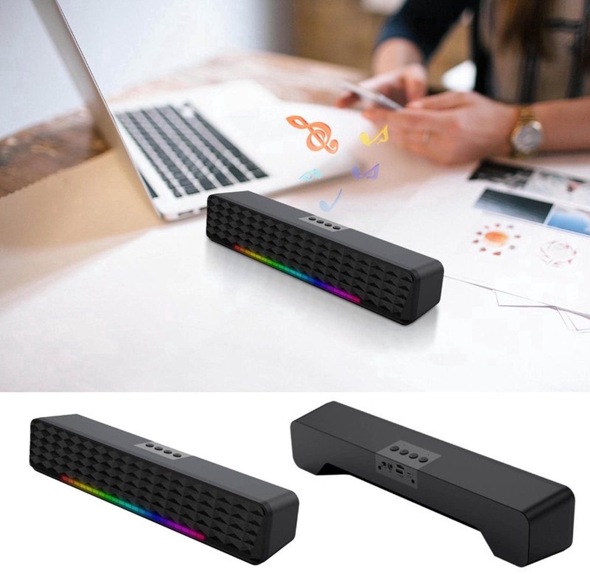 Kraftverdia Bluetooth 5.0 Soundbar met RGB Lichteffecten - Kraftverdia - €39,95
