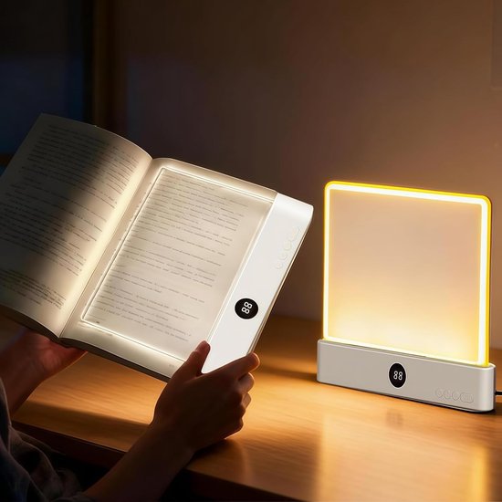Witte slimme LED-leeslamp - Boeklamp schatkist - Oplaadbare transparante platte LED-leeslamp met 3 kleuren en timer - Tekenlamp voor op het bureau - De droomlamp voor de stille lezer