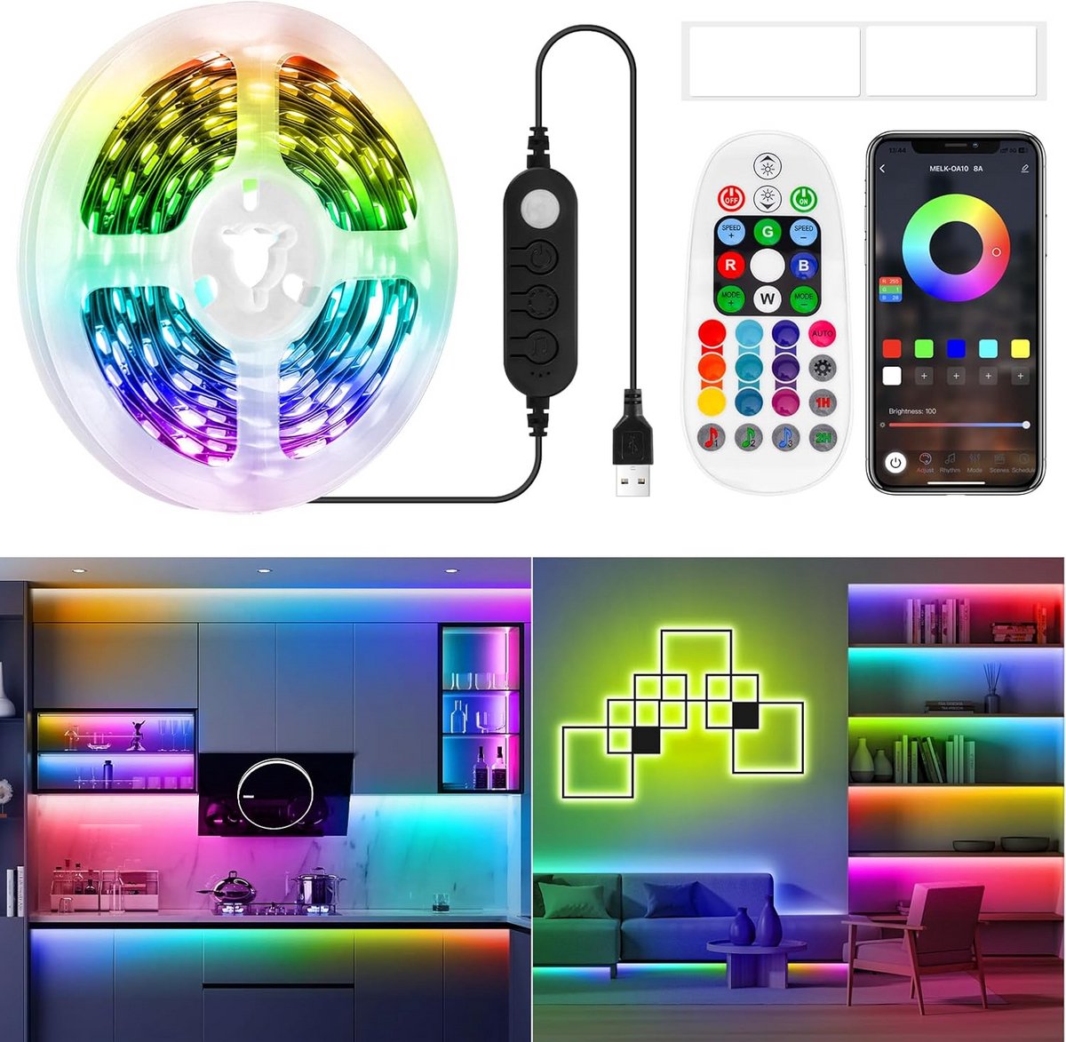 Bewegingssensor LED strip 5 meter met afstandsbediening en App - Muziek en Kleurverandering