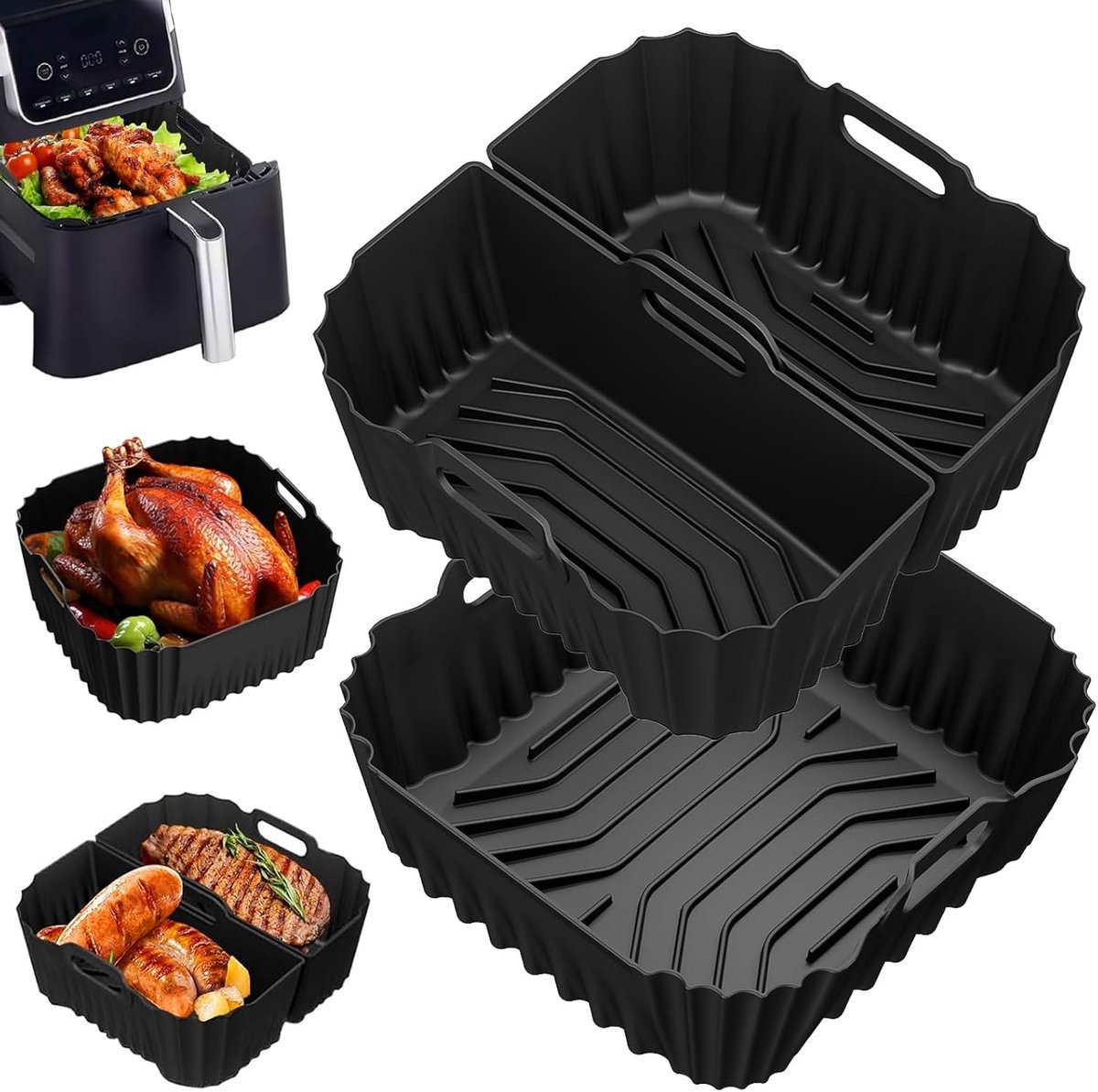 3x Siliconen Airfryer Vormpjes - Herbruikbare Frituurmand Liner