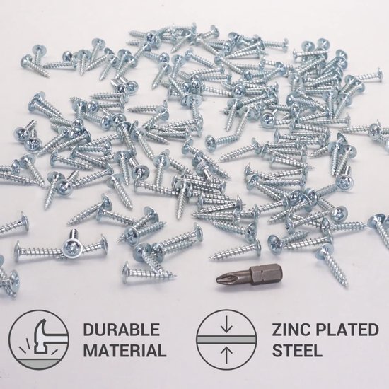 Marcopol Houtschroeven – 100 Stuks – 3,5 X 10 Mm – Verzinkt Staal – Verzonken Kop – Pozidriv – Inclusief Bit – Voor Meubels, Kozijnen En DIY