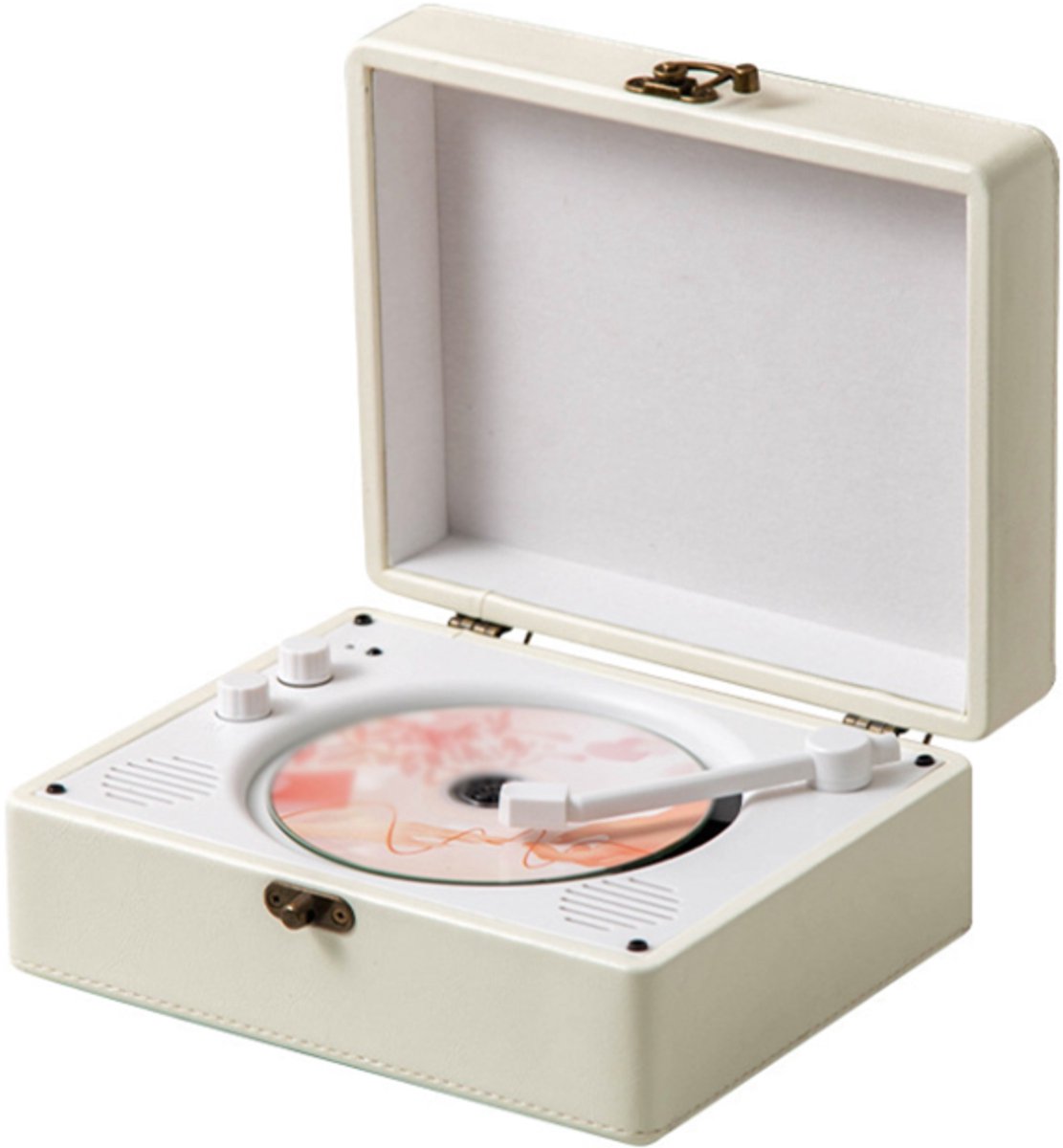 Oplaadbare leren cd-speler met luidspreker, Bluetooth-zender, ideaal als kerstcadeau, achtergrondmuziekspeler voor in huis, wit.