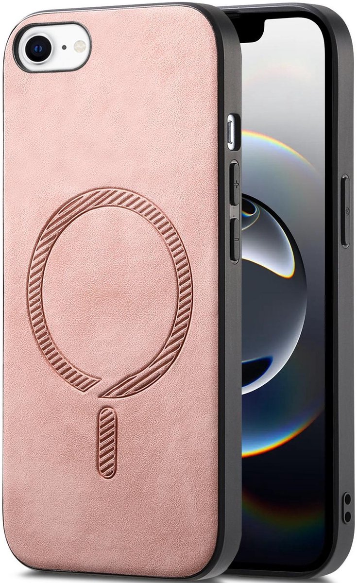 Hoesje geschikt voor Apple iPhone 17e/16e - Phonesta Retro Vegan Leather Back Cover - Geschikt voor MagSafe - Roze