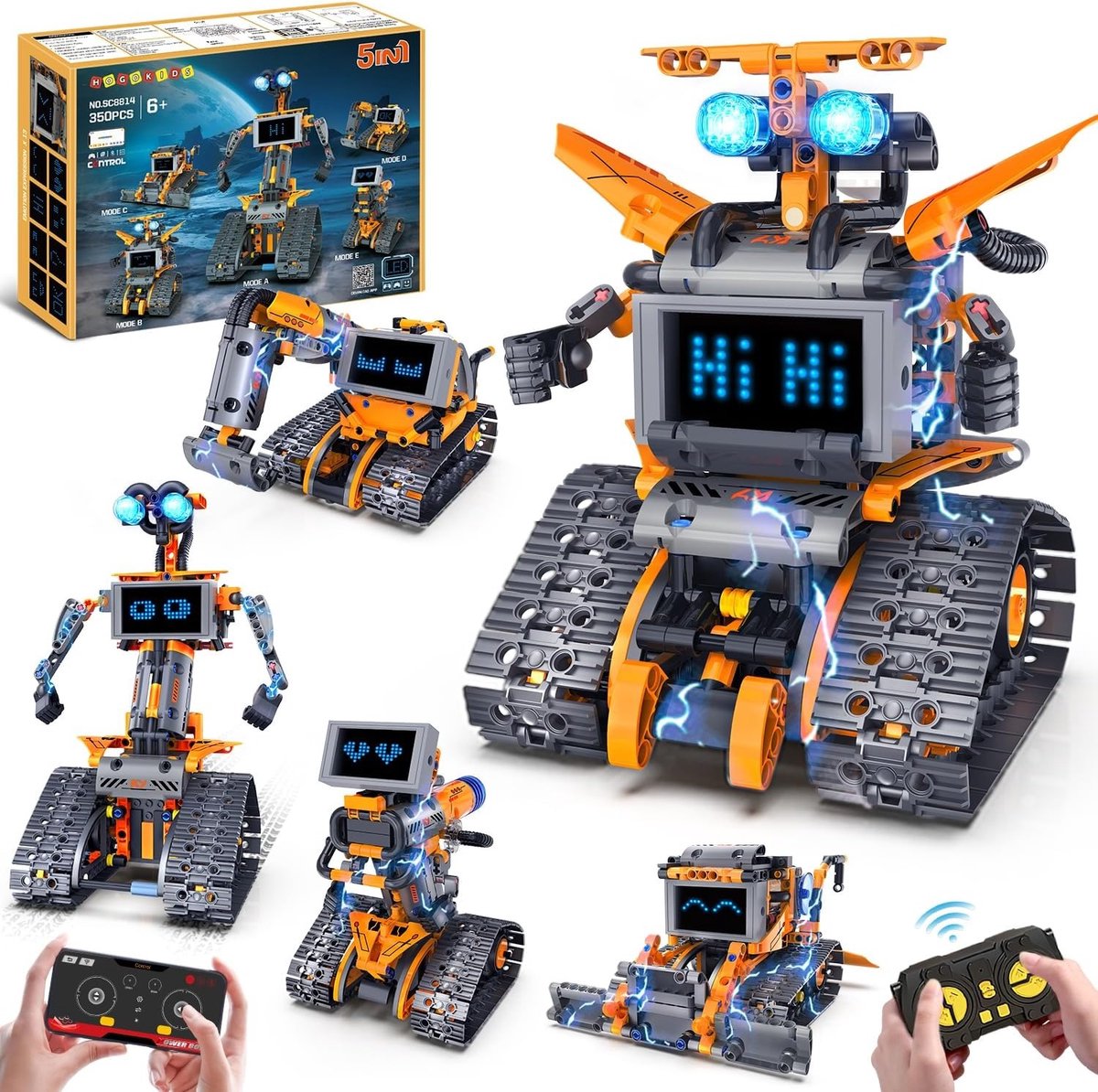 HOGOKIDS 5-in-1 Robot Bouwpakket - Met LED Ogen App & Afstandsbediening, Oplaadbare Robotic Kit, STEM Educatief Cadeau voor Kinderen 6-14 Jaar