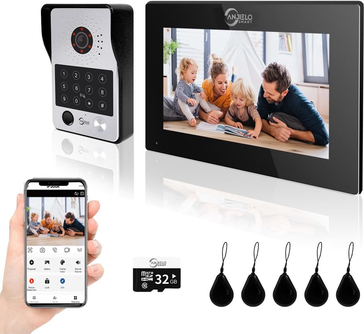 Slimme Videodeurbel Intercom met 7 inch Touchscreen en Vingerafdruk Ontgrendeling