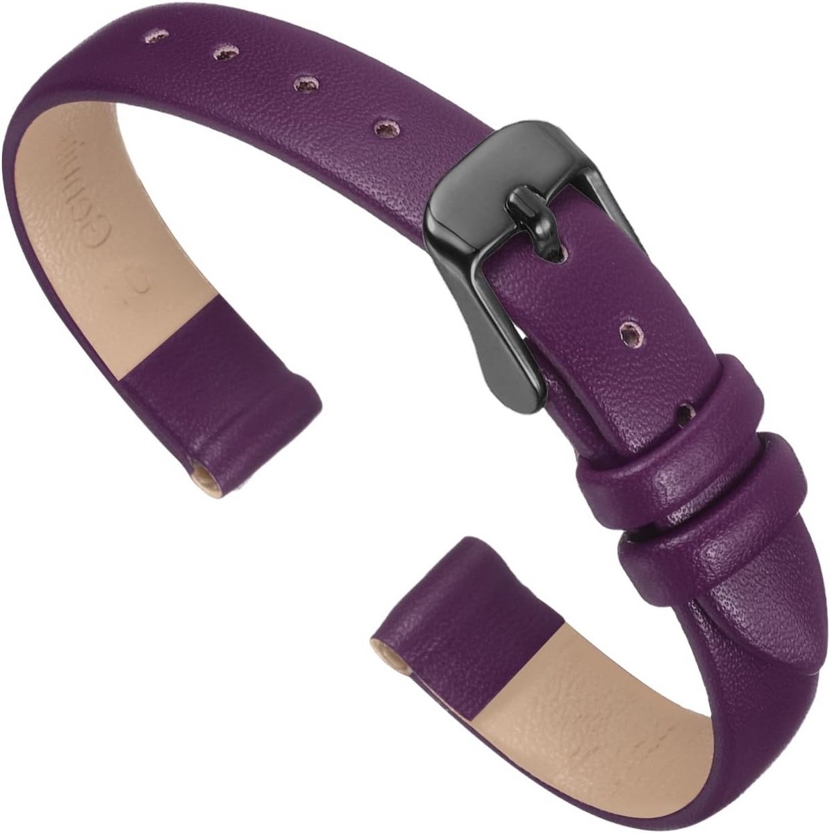 Echt Leren Horlogeband Violet 10mm Plat Gesp Voor Dames en Heren