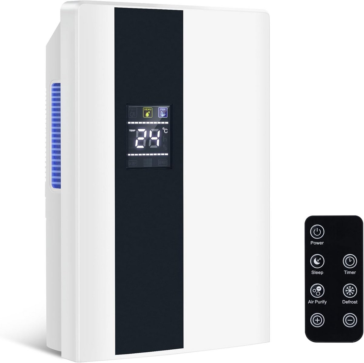 Compacte mobiele luchtontvochtiger met timer en UV-reiniging voor vochtige ruimtes