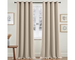 Verduisterende Gordijnen Set van 2 Beige Met Inslagringen H 245 x B 140 cm Trendi Woonkamer Slaapkamer
