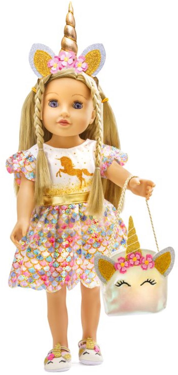 Pu-Glitzerkleid Einhorn Goldy,Gr.35-45cm — afbeelding 2