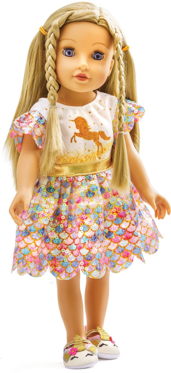 Pu-Glitzerkleid Einhorn Goldy,Gr.35-45cm — afbeelding 4