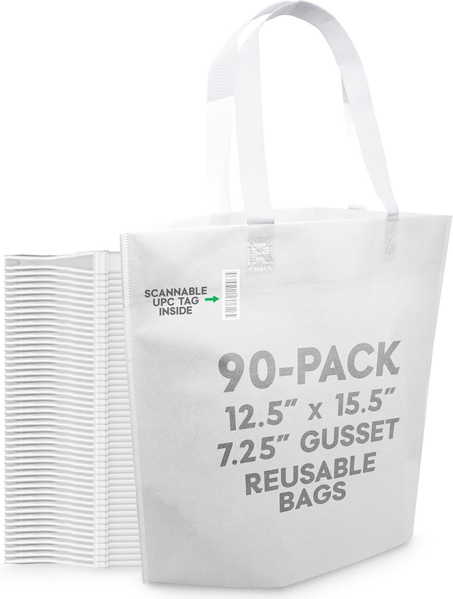 90x Herbruikbare Boodschappentassen Non-Woven - Sterke Grote Draagtassen Bulk