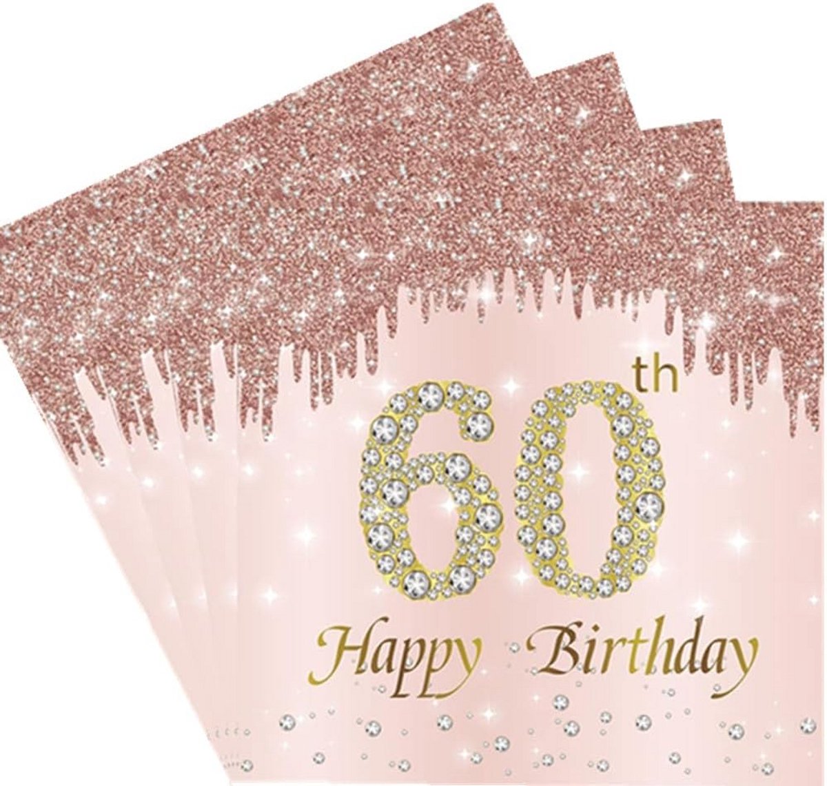 Servetten 60e Verjaardag Roze Goud 20 Stuks Papieren Feestservetten